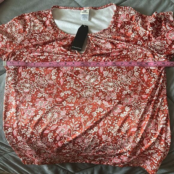 Wrapper Paisley Floral Orange Silky Keyhole Top Blouse Shirt Top medium m - Picture 5 of 7
